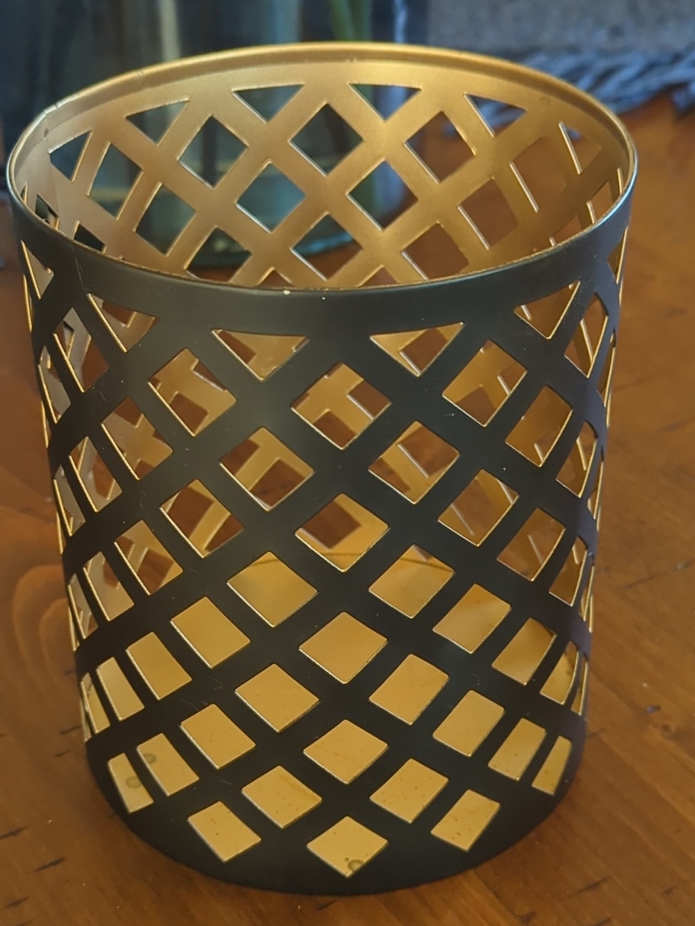 Black and Gold Metal Lattice Candle Holder - Elegant Accent